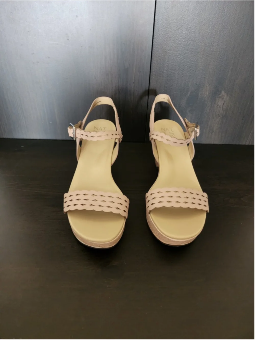 Naturalizer Carlita Leather Braided Wedge Sandals Platform 8 M Light Mauve Beige
